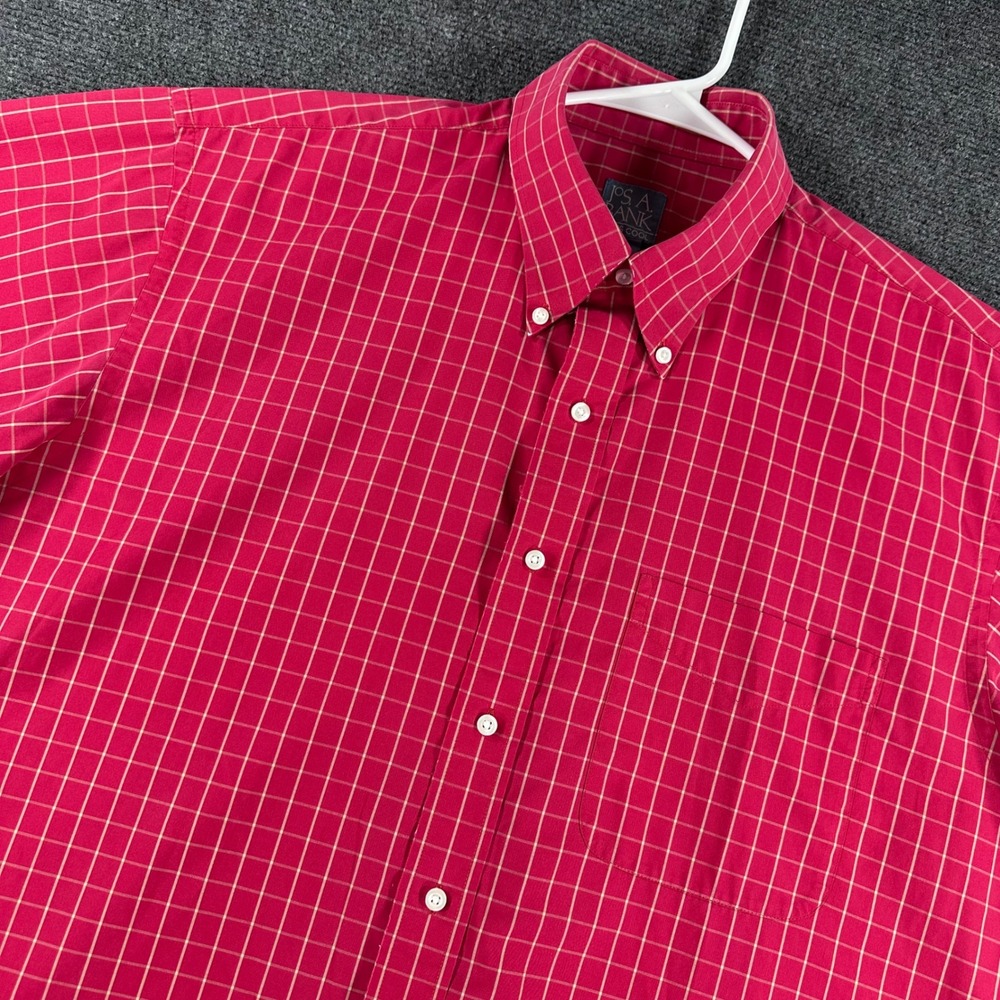 Jos. A. Bank Button Down Shirt Mens L Large Red Windowpane Check Stays Cool